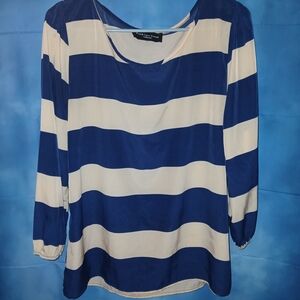 Vince Camuto Navy and Cream Striped Blouse